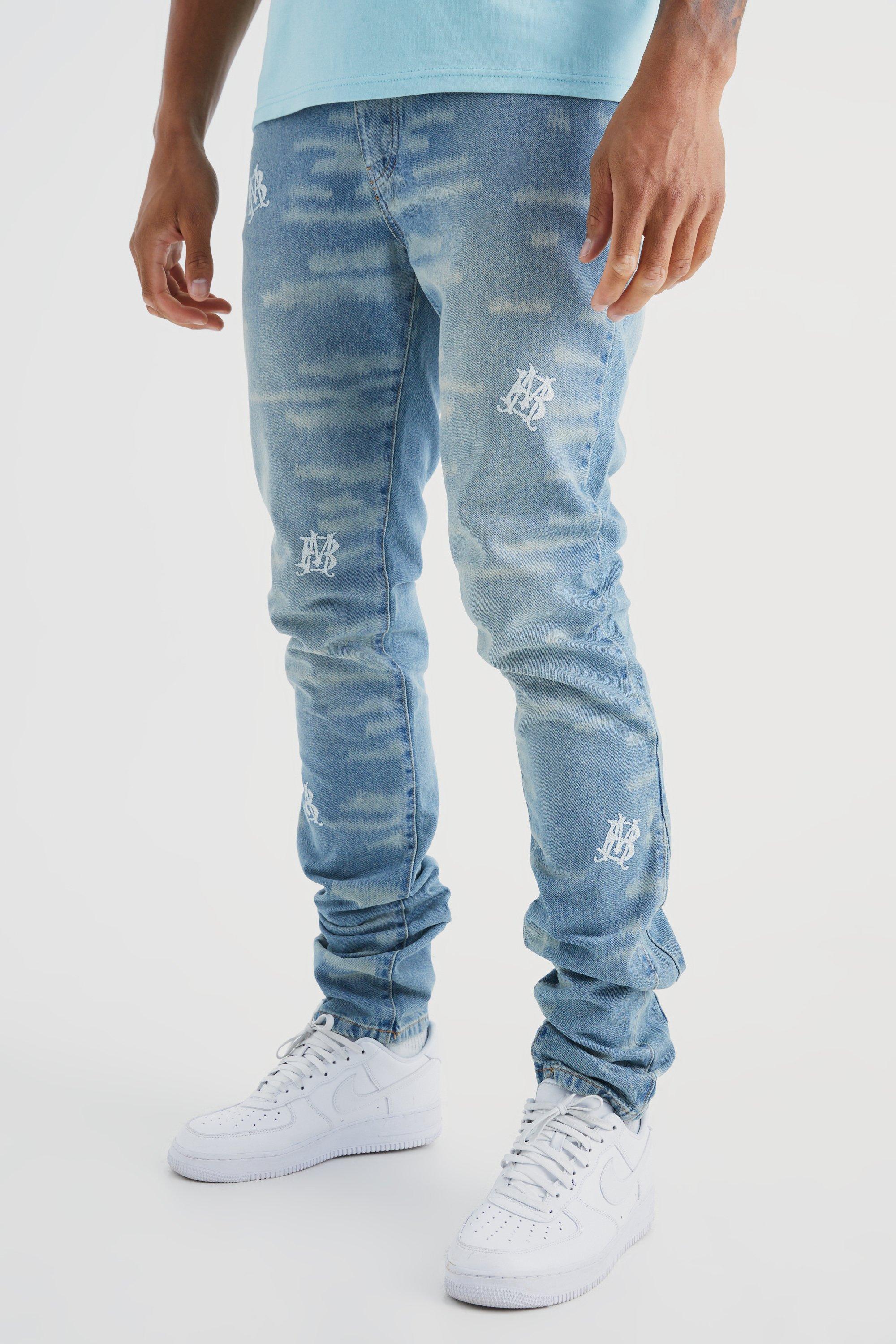 Slim Rigid Stacked Monogram Print Jean