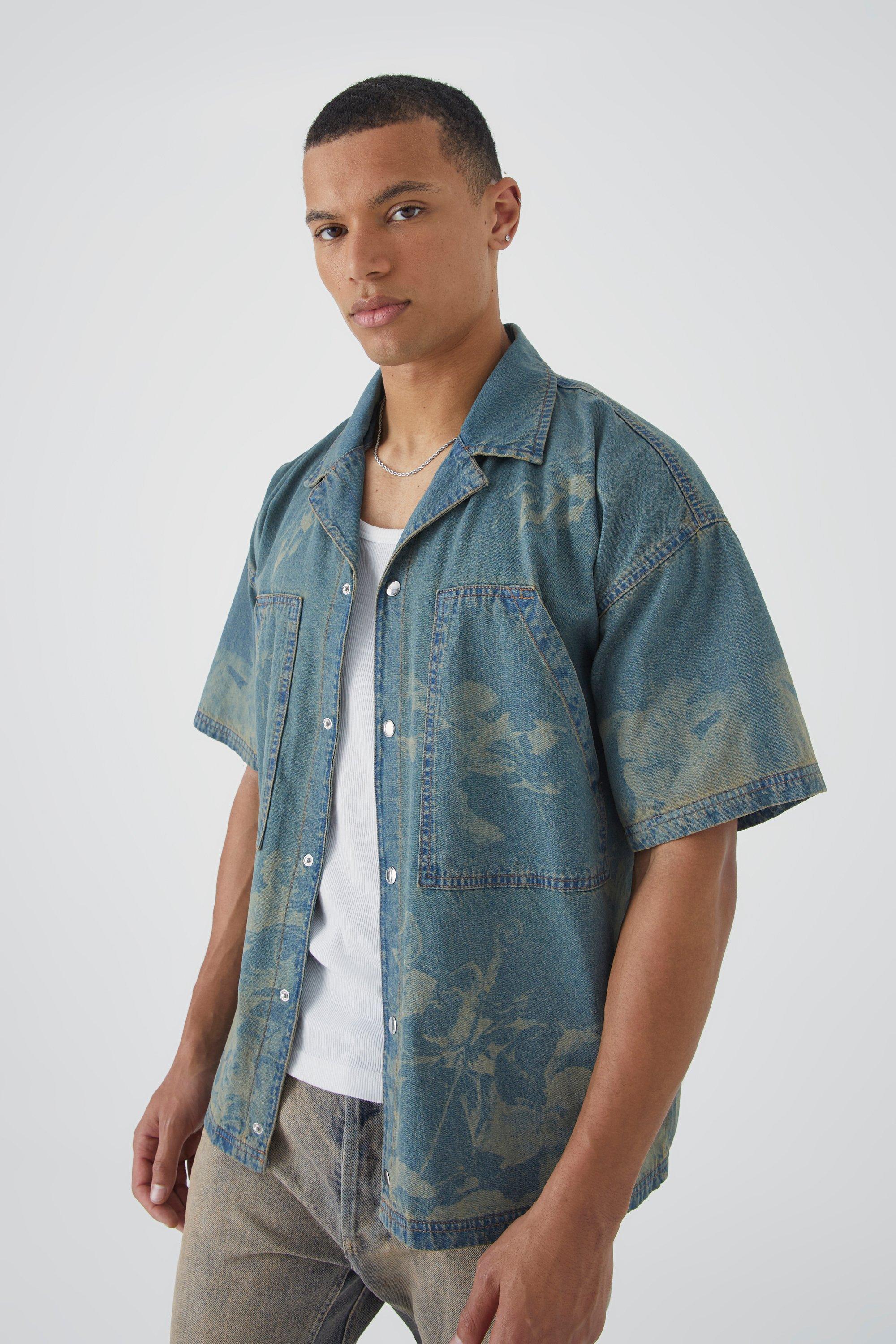 boohooMAN Men's Short Sleeve Denim Shirt