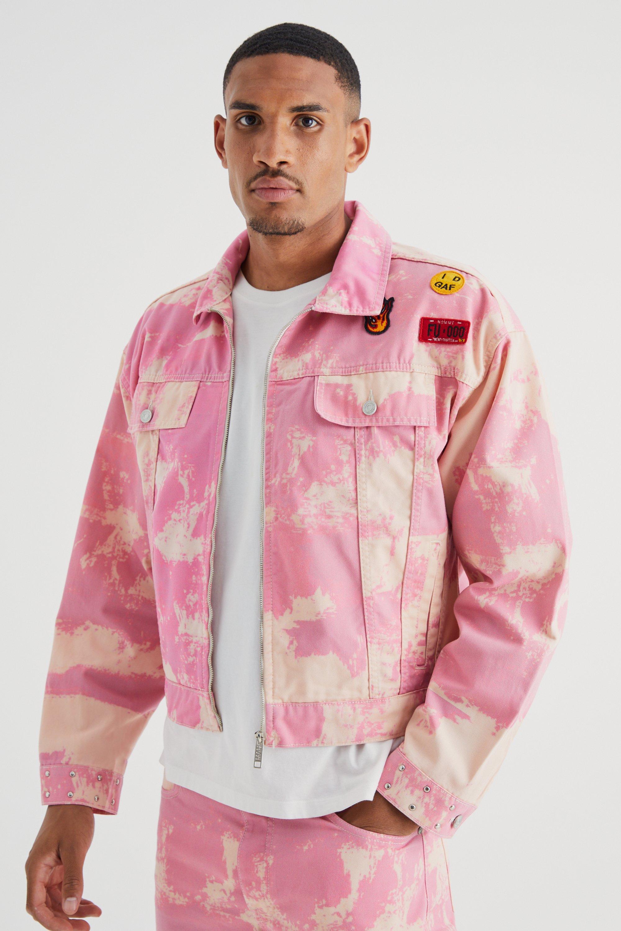 Men Pink Denim Jacket