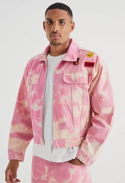 Tall Boxy Fit Bleached Jean Jackets Pink