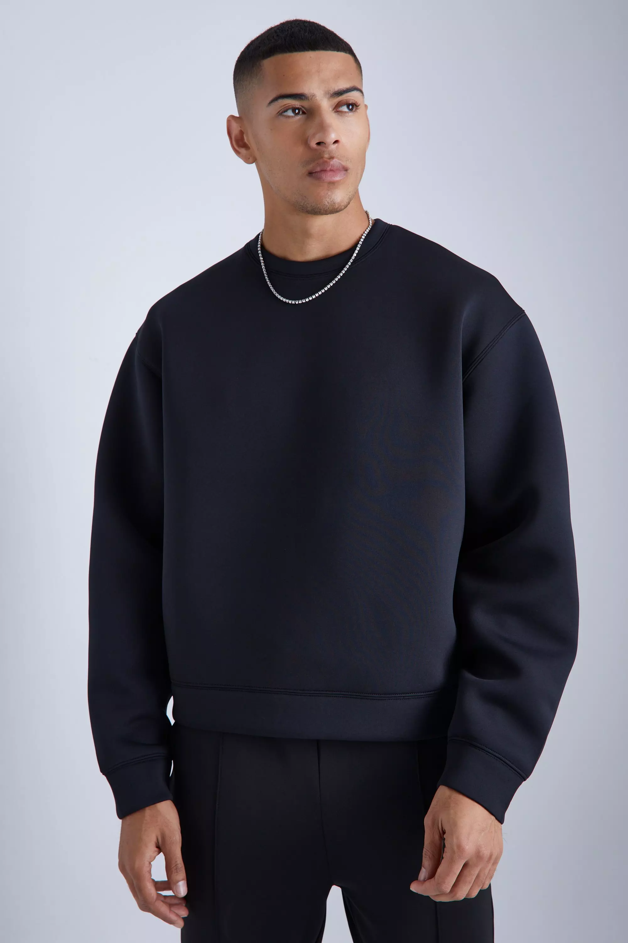 Oversized Boxy Bonded Scuba Sweatshirt Black