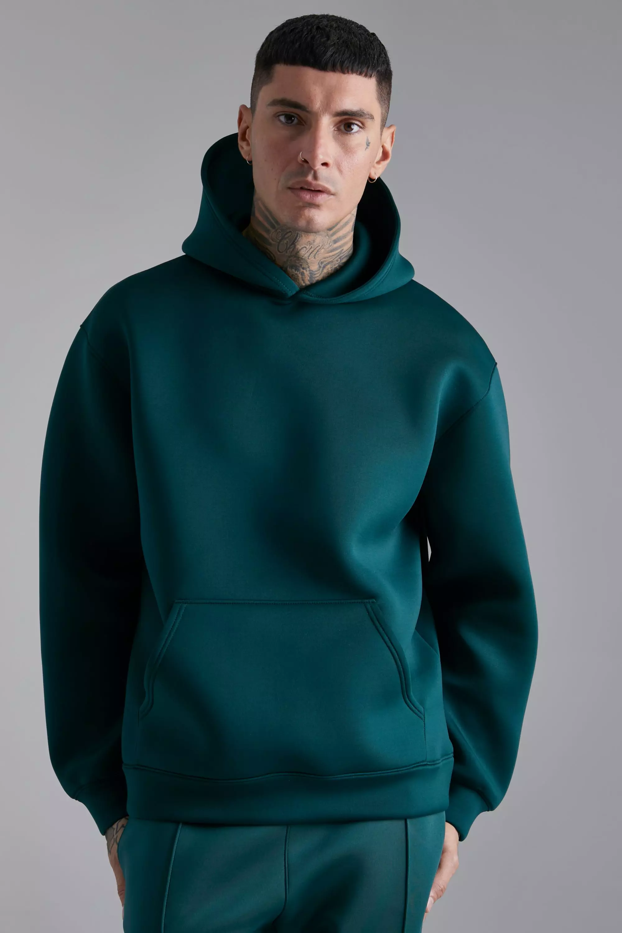 Oversized Bonded Scuba Hoodie Forest