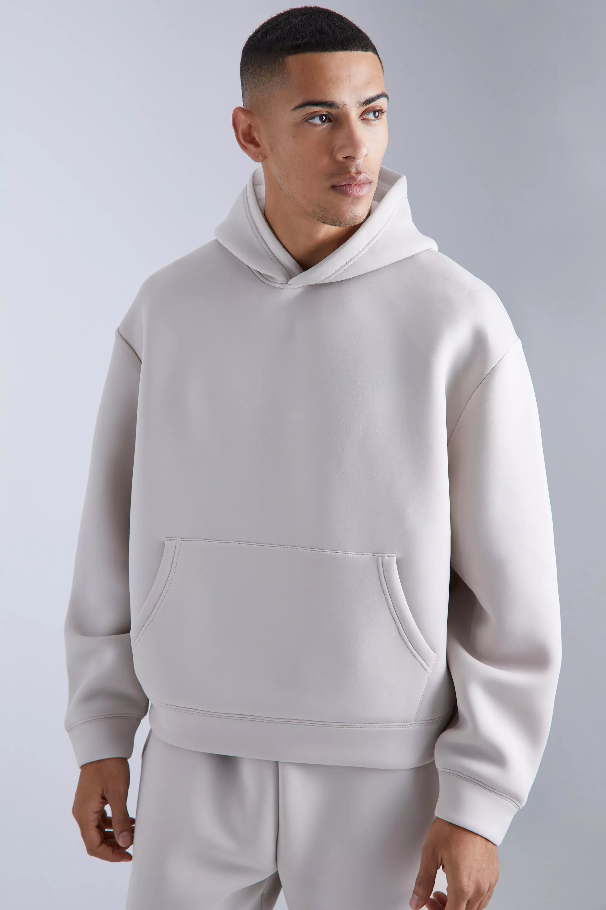 Oversized Boxy Bonded Scuba Hoodie Stone