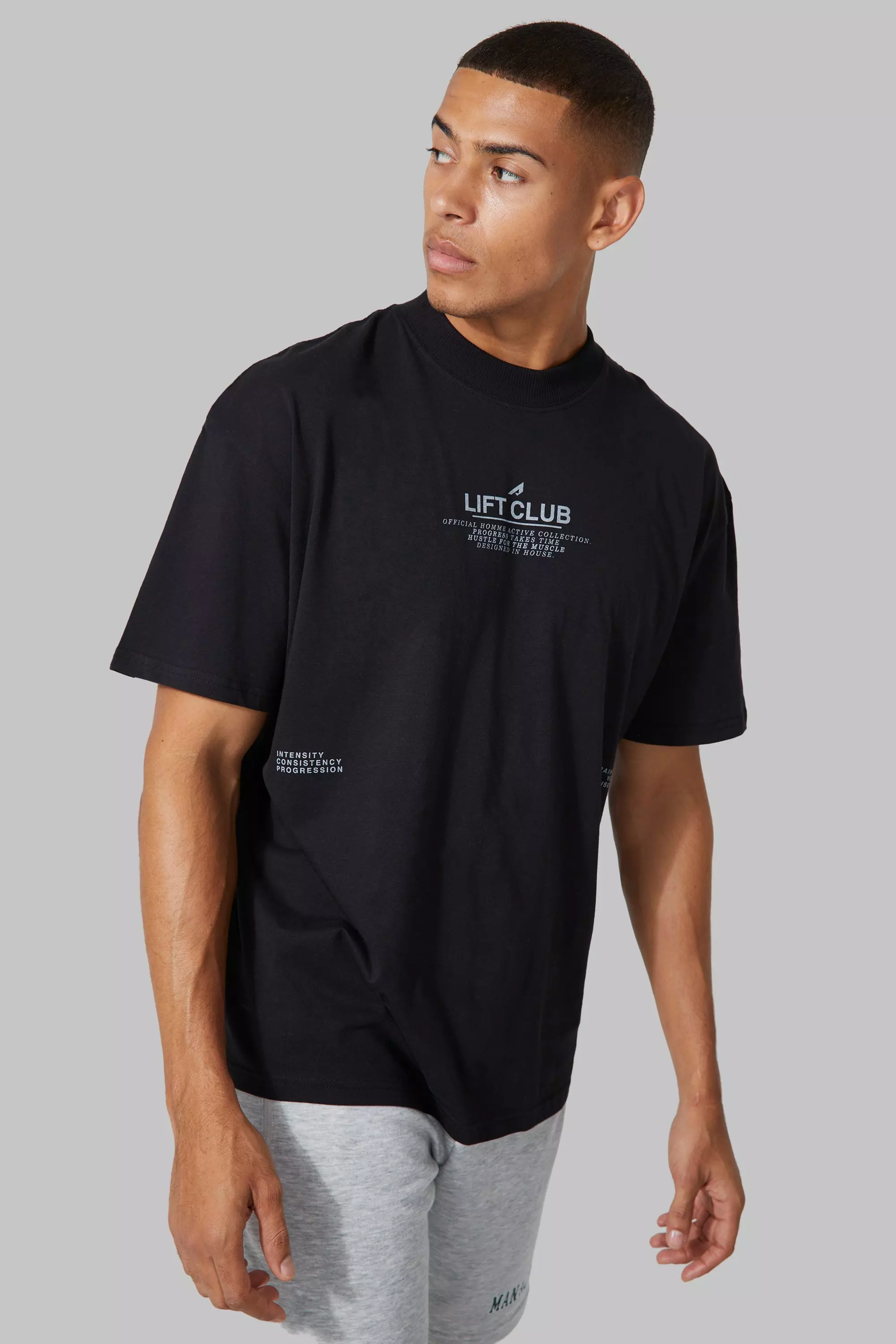 Active Lift Club Oversized Text Print T-shirt Black