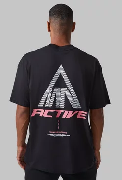 Black Active Oversized Extended Neck Grid T-shirt