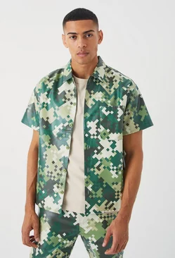 Pu Short Sleeve Boxy Camouflage Shirt Multi