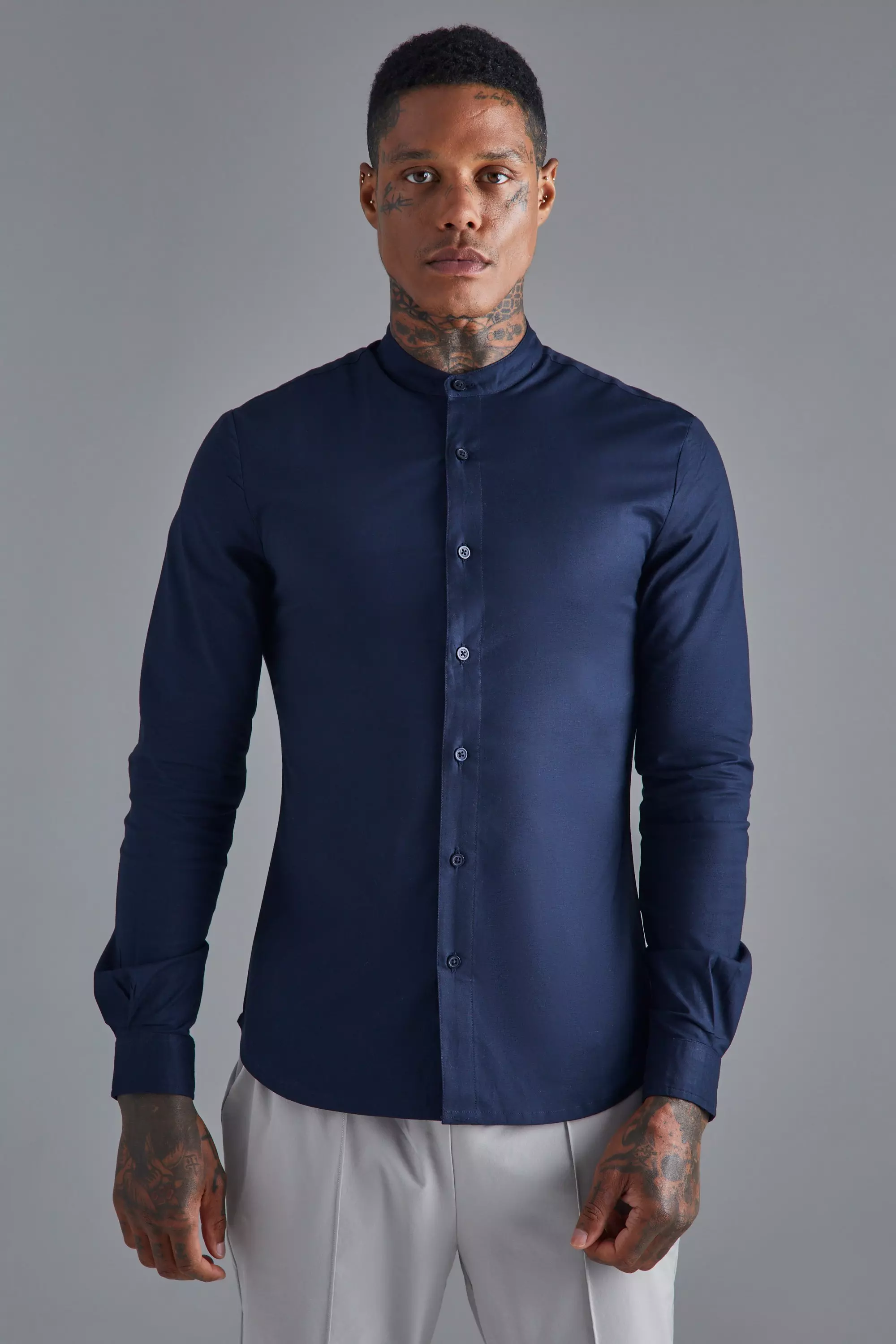 Long Sleeve Grandad Collar Shirt