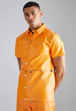 Pu Short Sleeve Detachable Shirt Orange