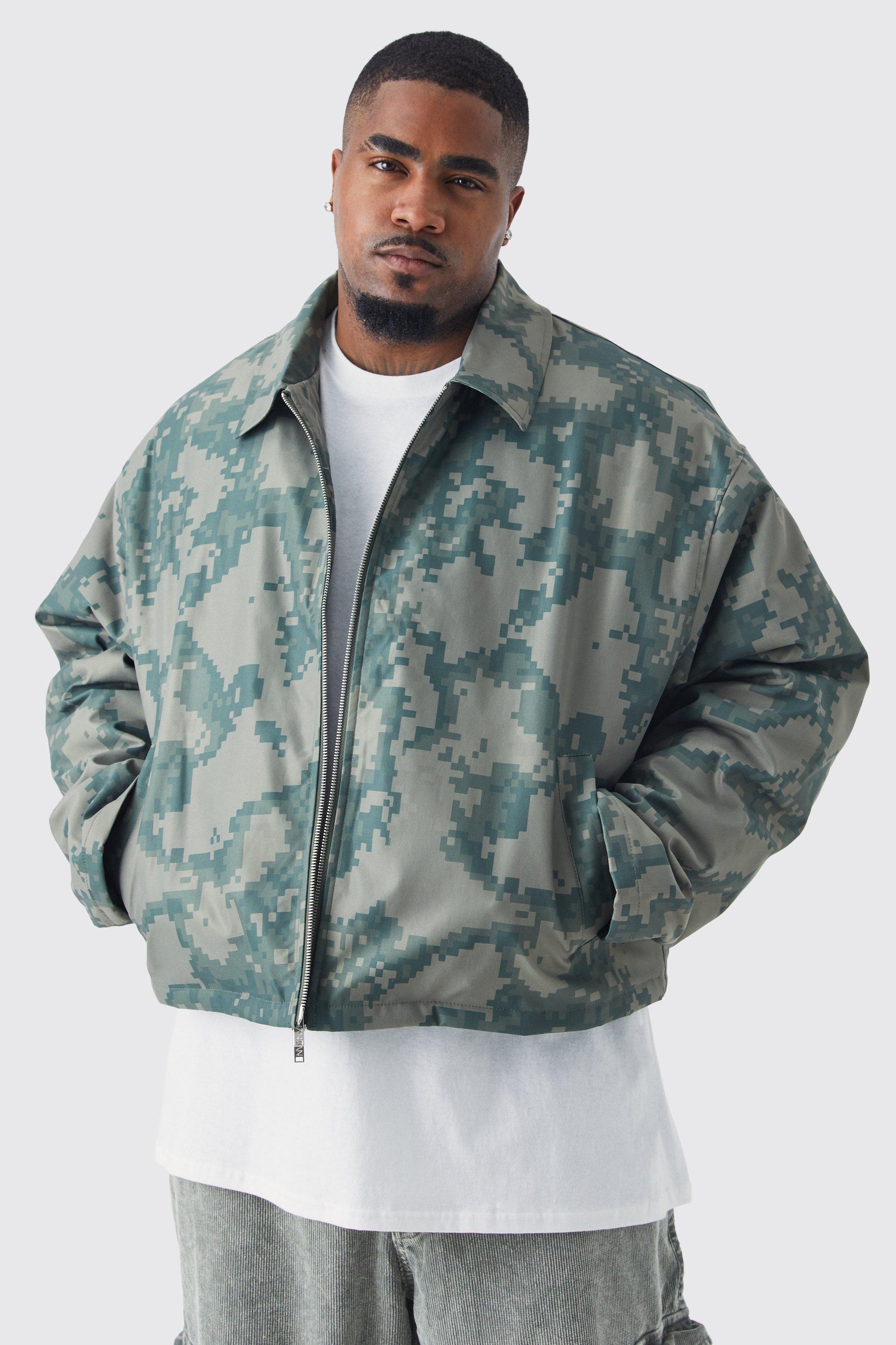 Boohooman jacket shop in khaki camo