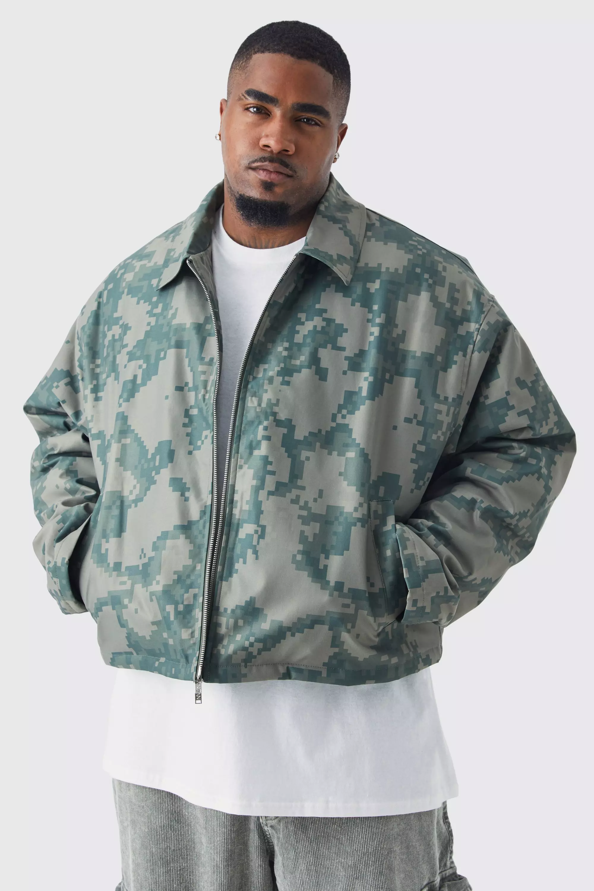 Plus Boxy Pixelated Camo Harrington Khaki