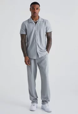 Smart Revere Shirt And Pants Set Grey