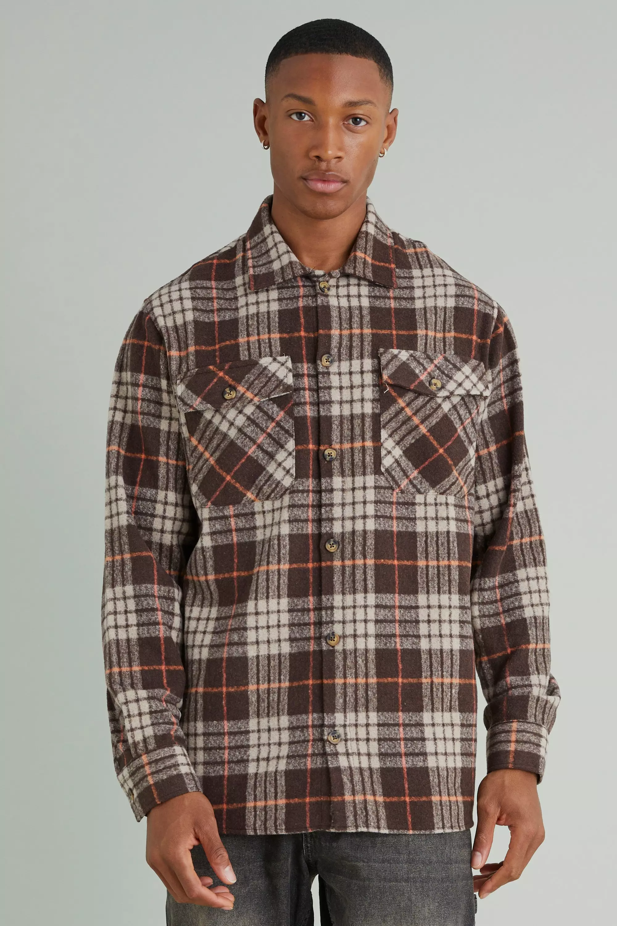 Chocolate Brown Long Sleeve Brushed Flannel Shirt