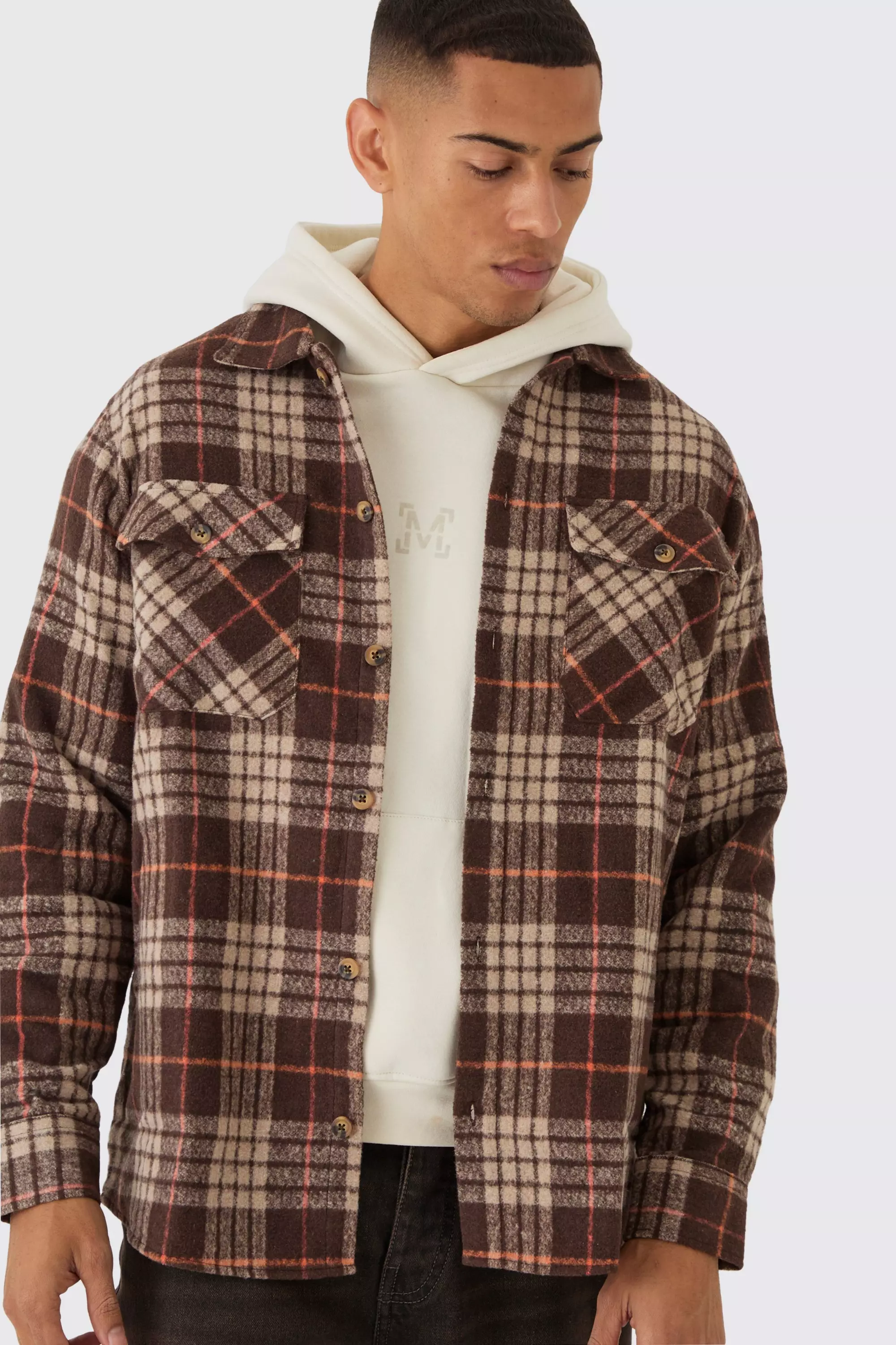 Chocolate Brown Long Sleeve Brushed Flannel Shirt