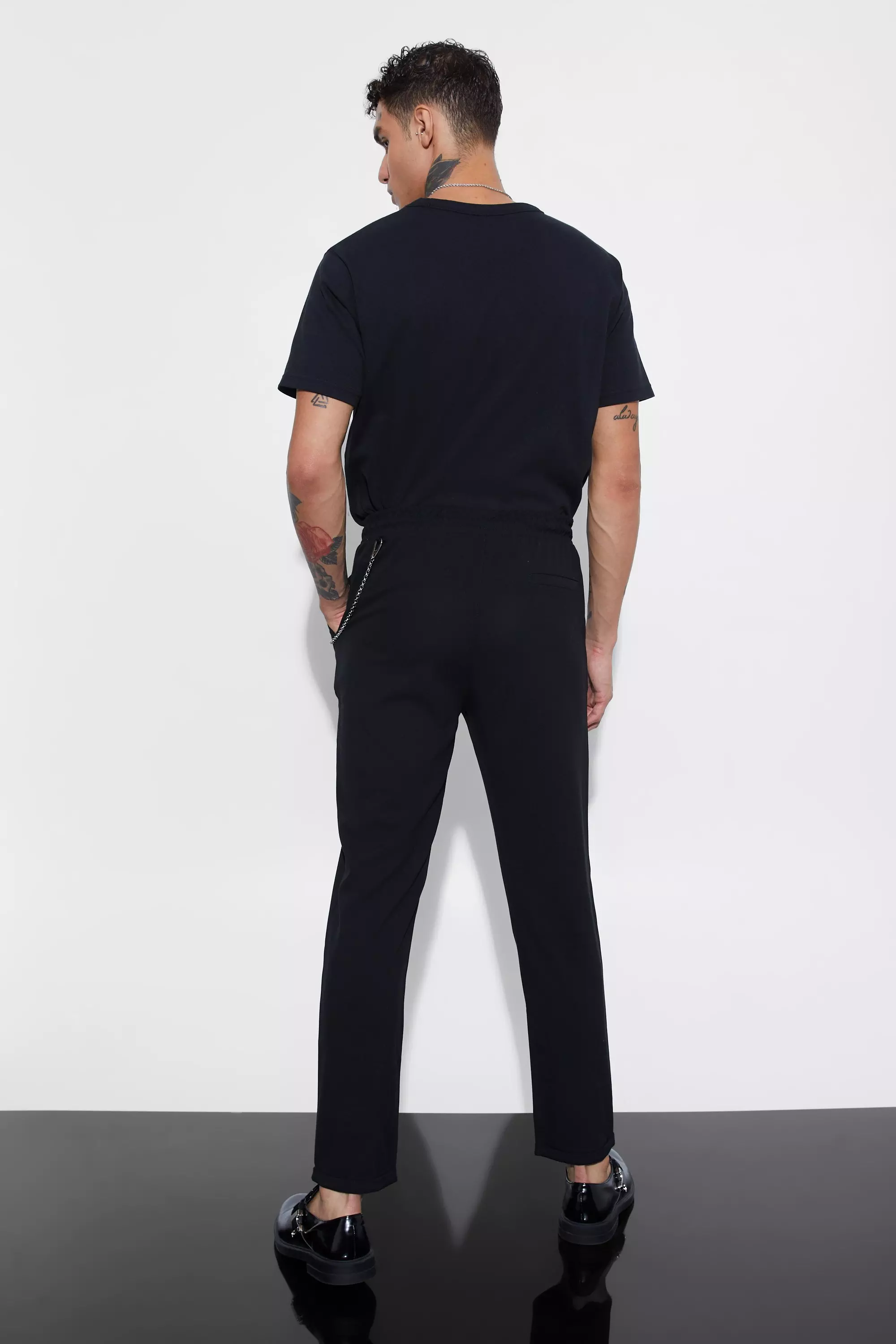 Black Elastic Waist Smart Trouser With Chain Detail alternative image