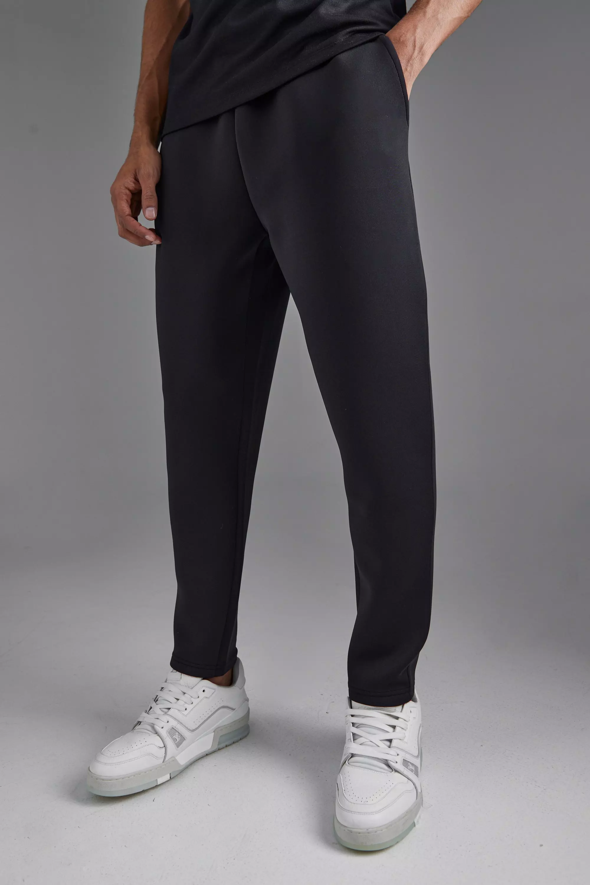 Black Slim Tapered Cropped Bonded Scuba Sweatpants