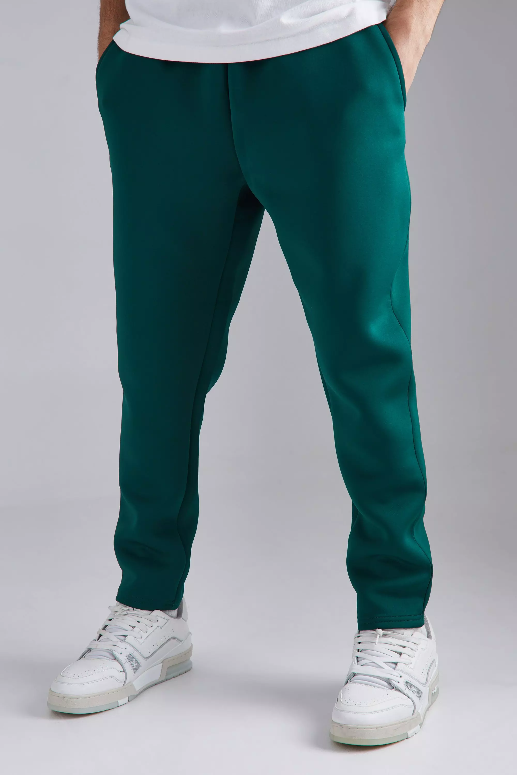 Slim Tapered Cropped Bonded Scuba Sweatpants Forest