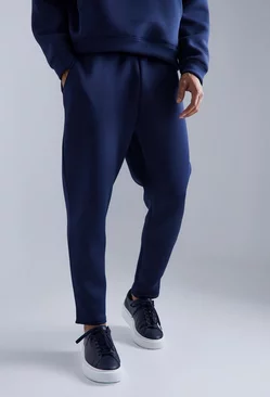 Navy Slim Tapered Cropped Bonded Scuba Sweatpants