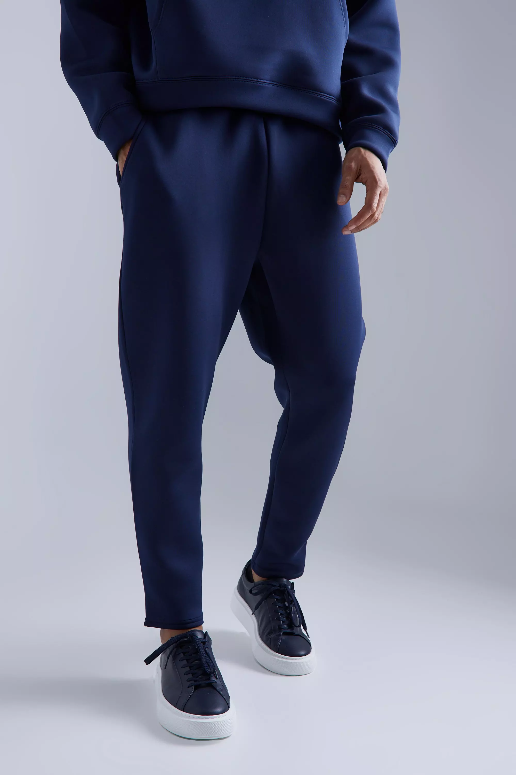 Slim Tapered Cropped Bonded Scuba Sweatpants Navy