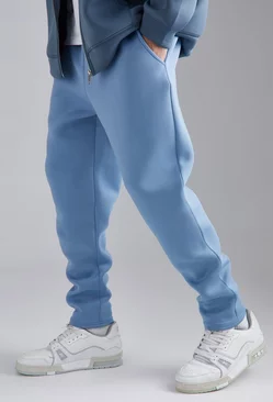 Blue Slim Tapered Cropped Bonded Scuba Sweatpants