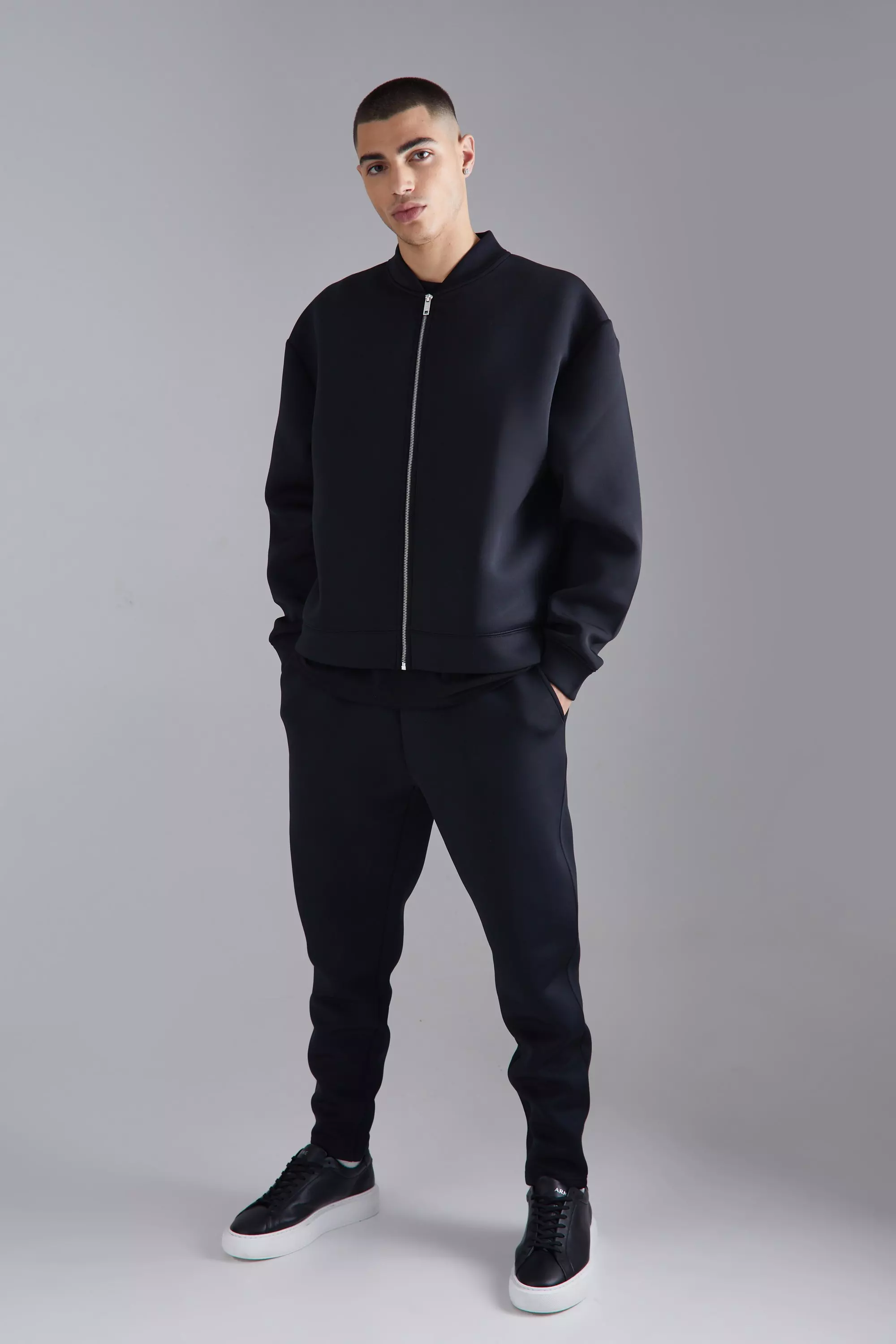 Black Oversized Boxy Bonded Scuba Bomber Set alternative image