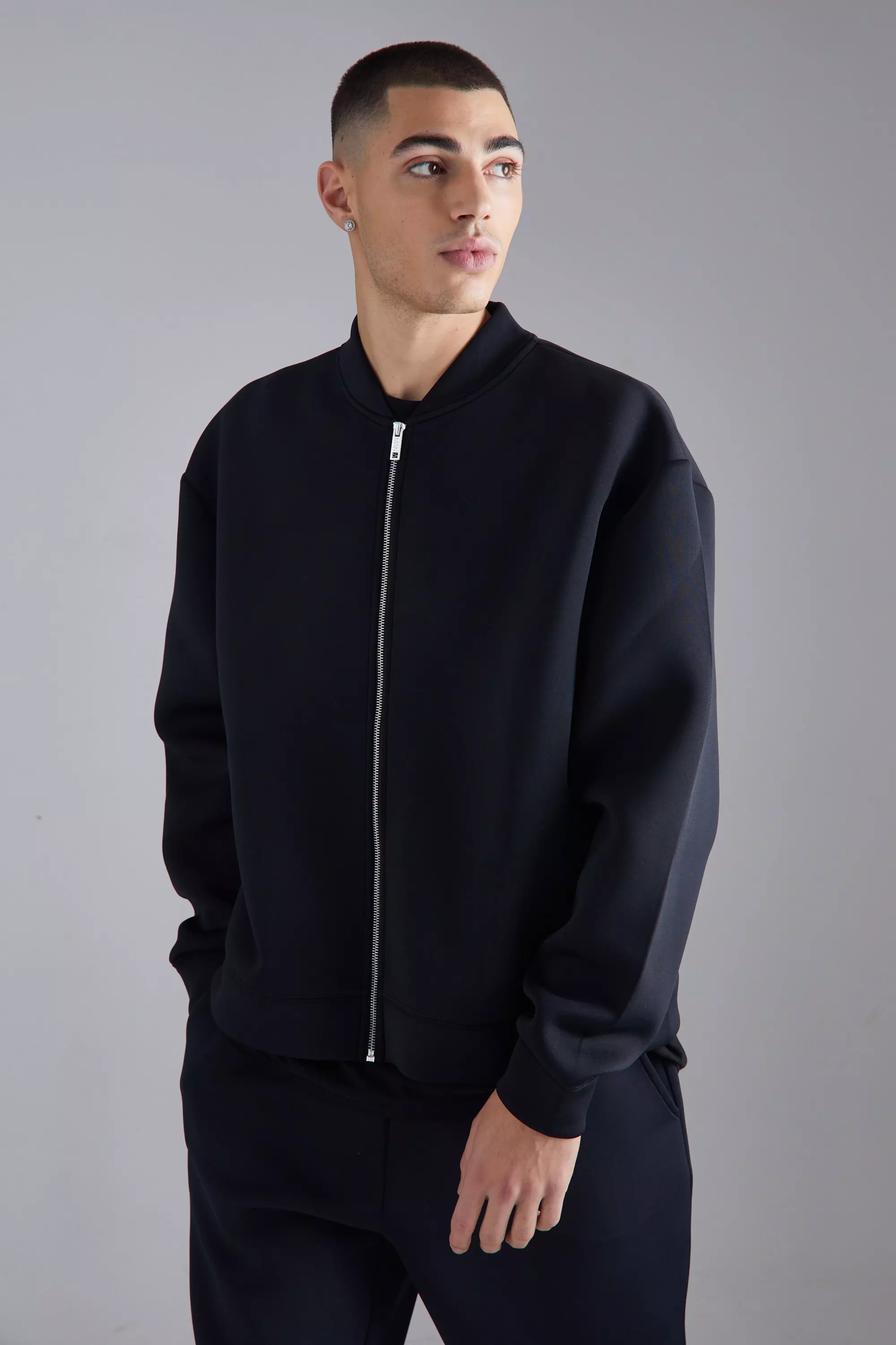 Black Oversized Boxy Bonded Scuba Bomber Set alternative image