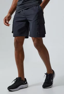 Black Active Cargo Shorts