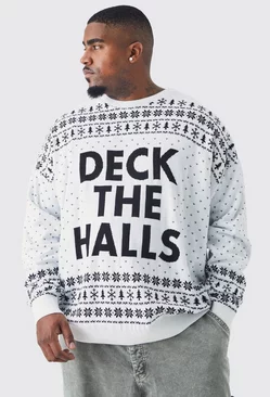 Plus Oversized Deck The Halls Christmas Sweater White