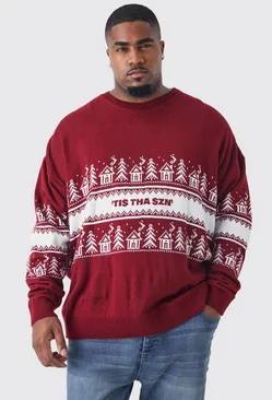 Plus Oversized Tiz Tha Szn Christmas Sweater Red