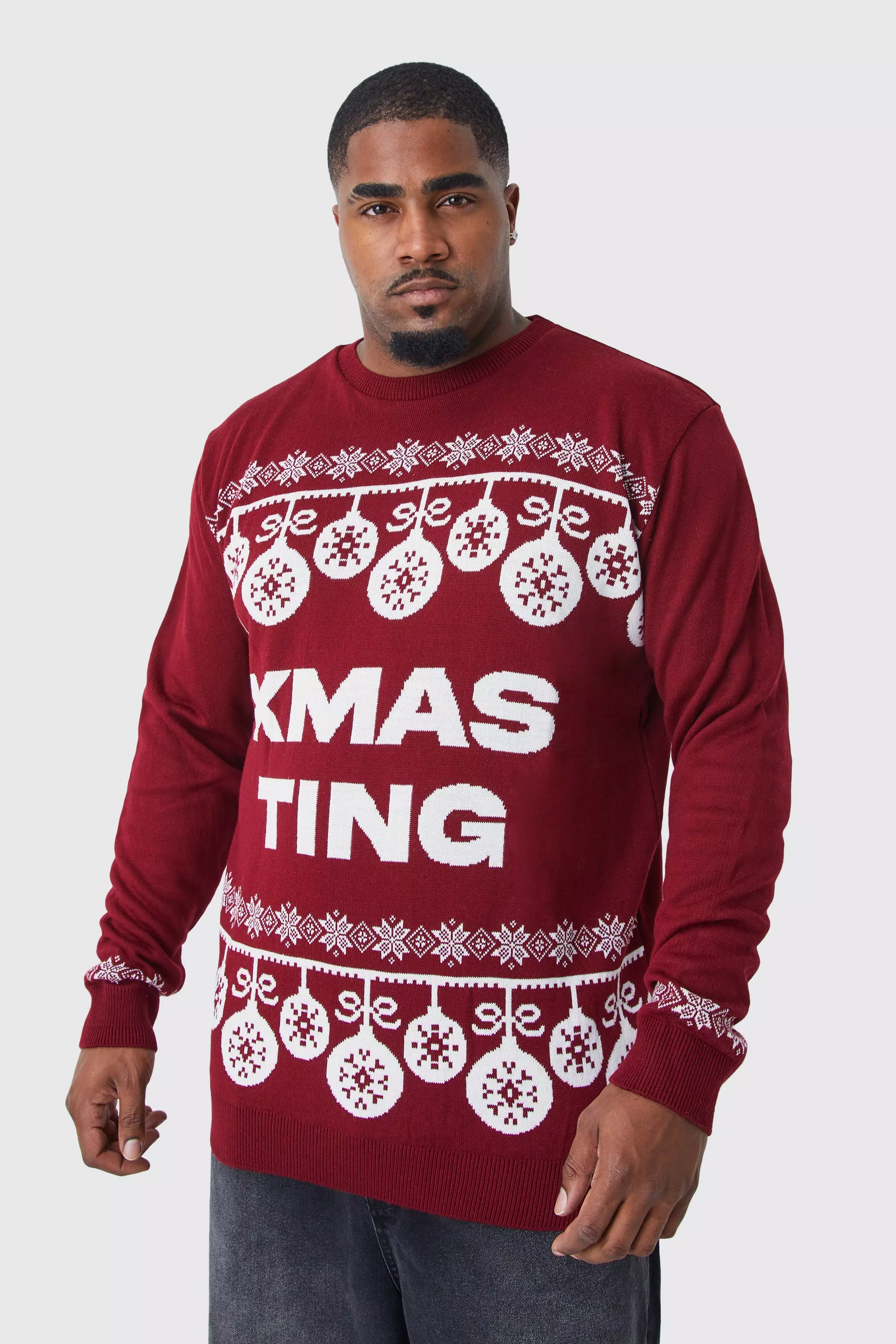 Burgundy Red Plus Xmas Ting Christmas Sweater