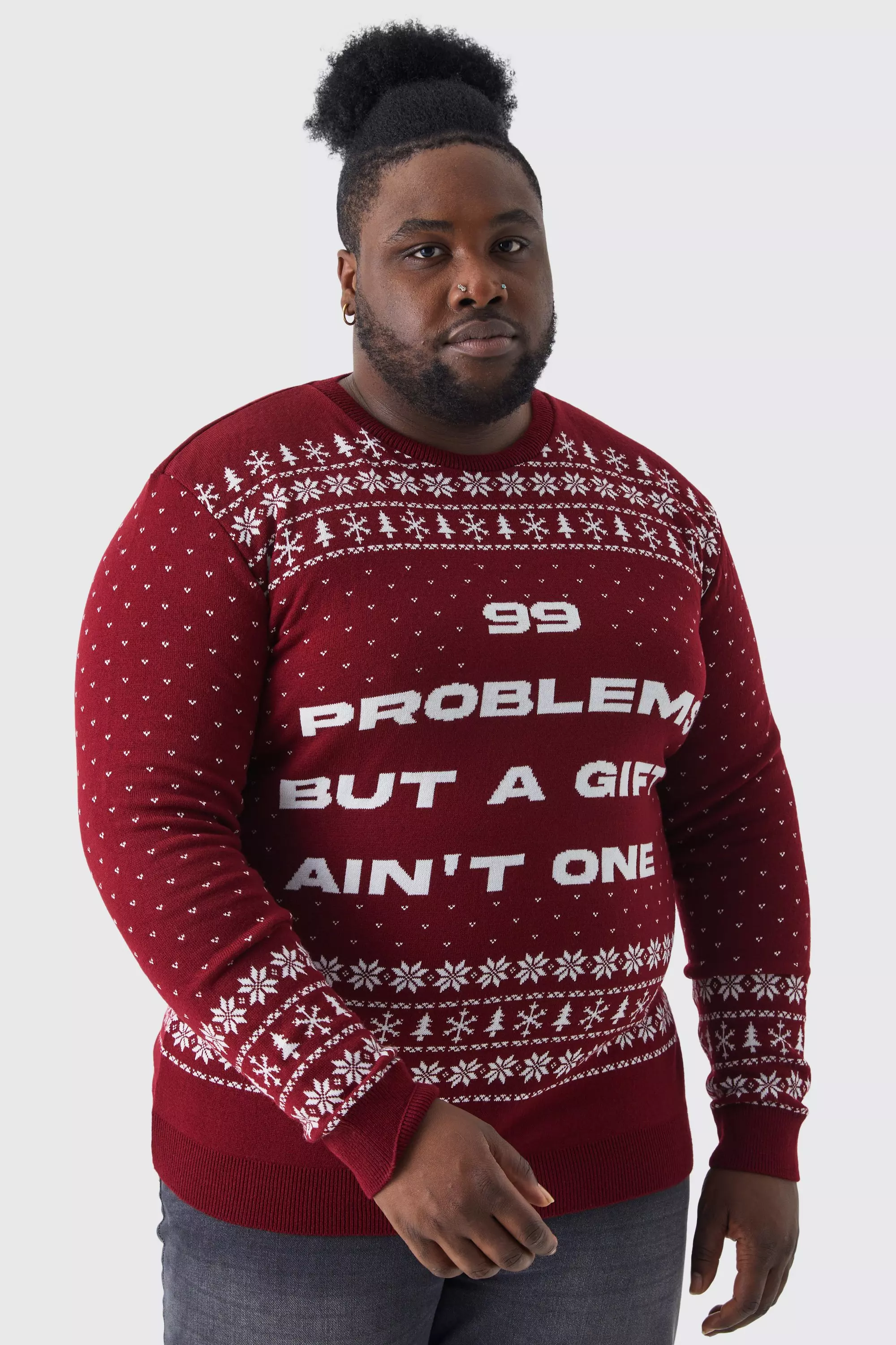 Burgundy Red Plus 99 Problems Christmas Sweater