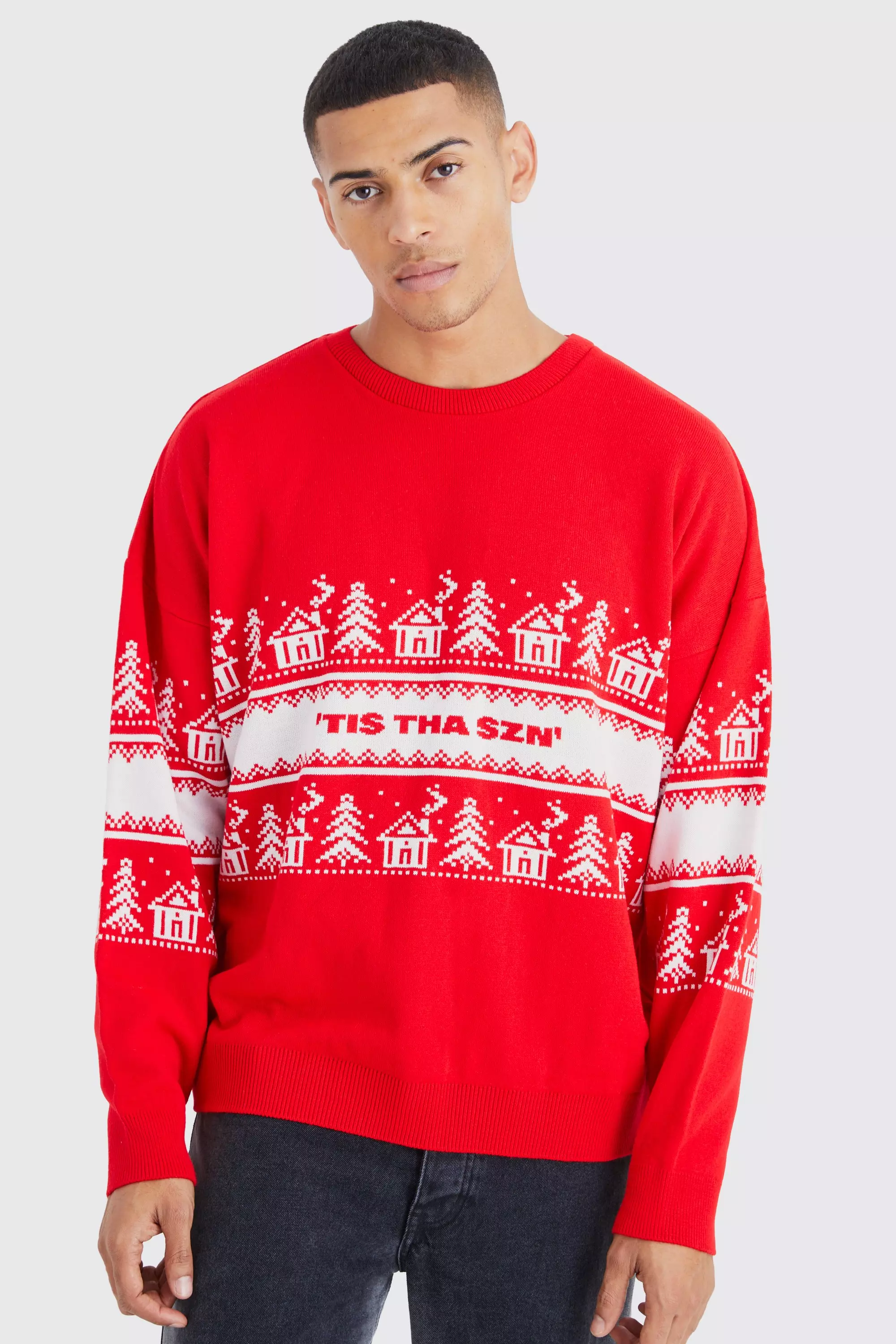 Red Oversized Tiz Tha Szn Christmas Sweater