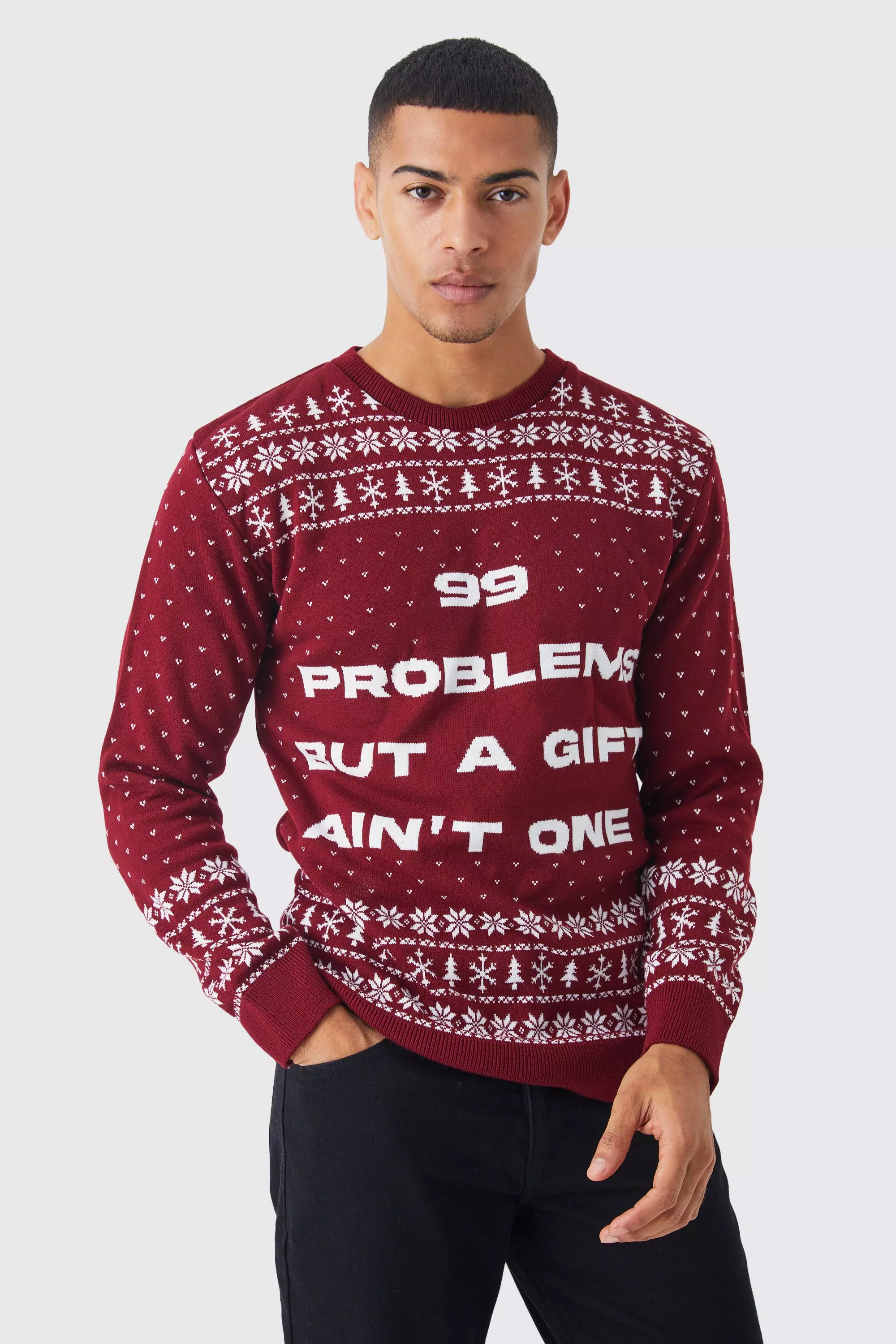 Pull de Noël à slogan 99 Problems, Burgundy autre image