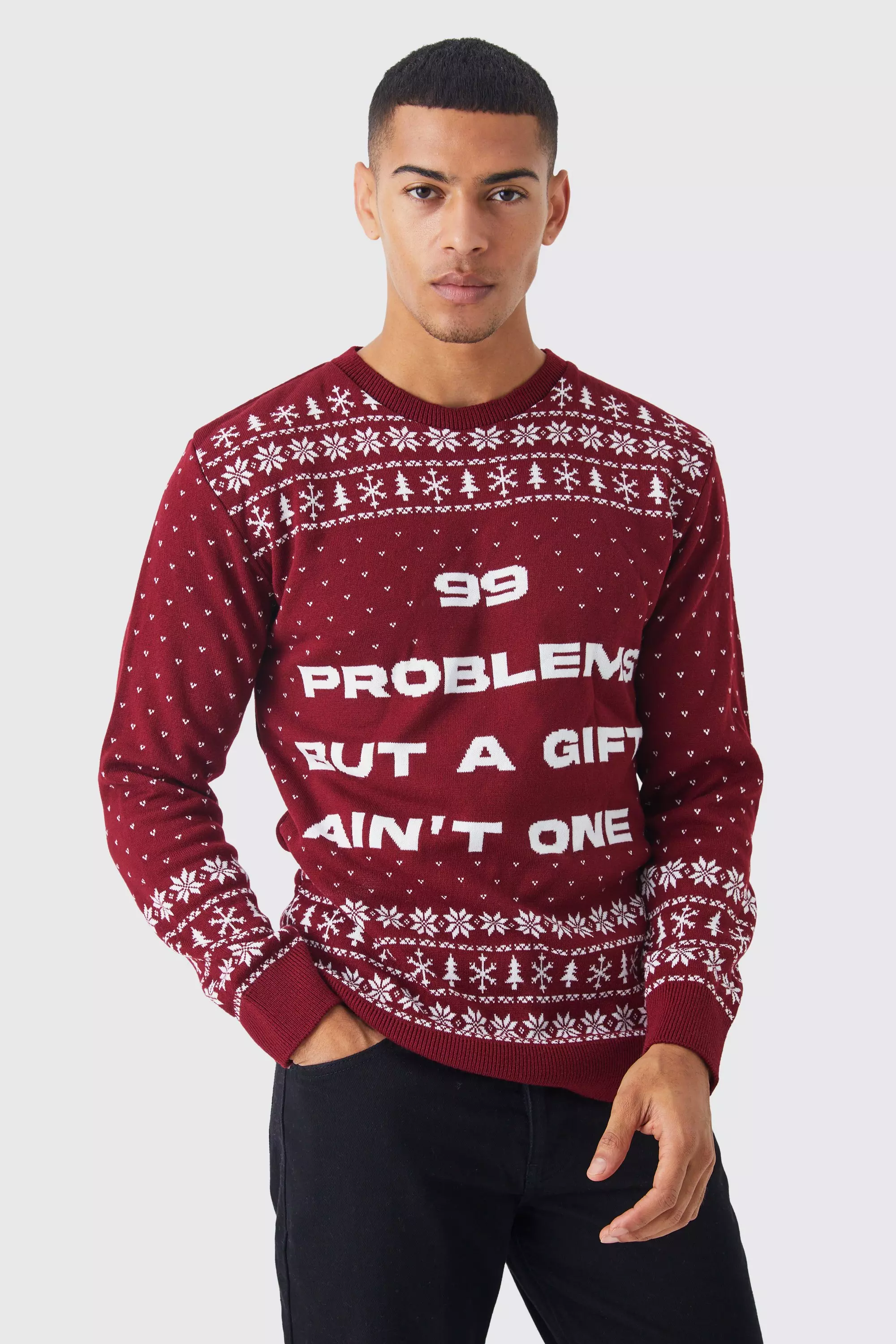 Burgundy Red 99 Problems Christmas Sweater