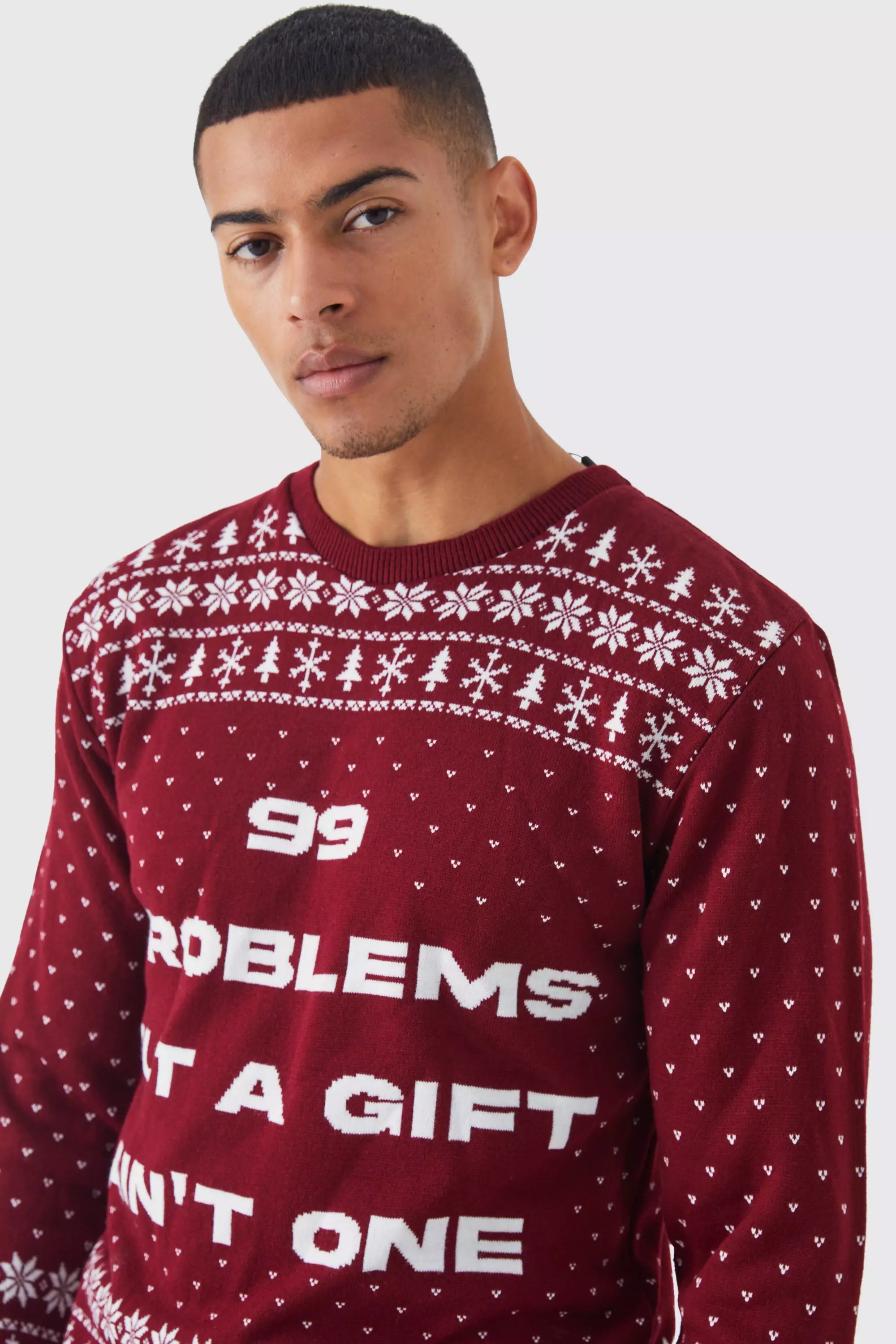 Pull de Noël à slogan 99 Problems, Burgundy autre image