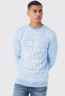 Blue Sorry Santa Christmas Sweater