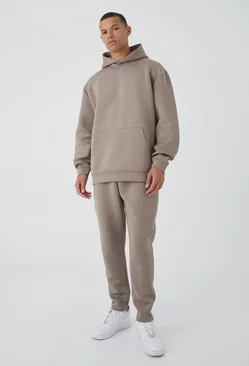 Tall Oversized Bonded Scuba Hooded Tracksuit Taupe