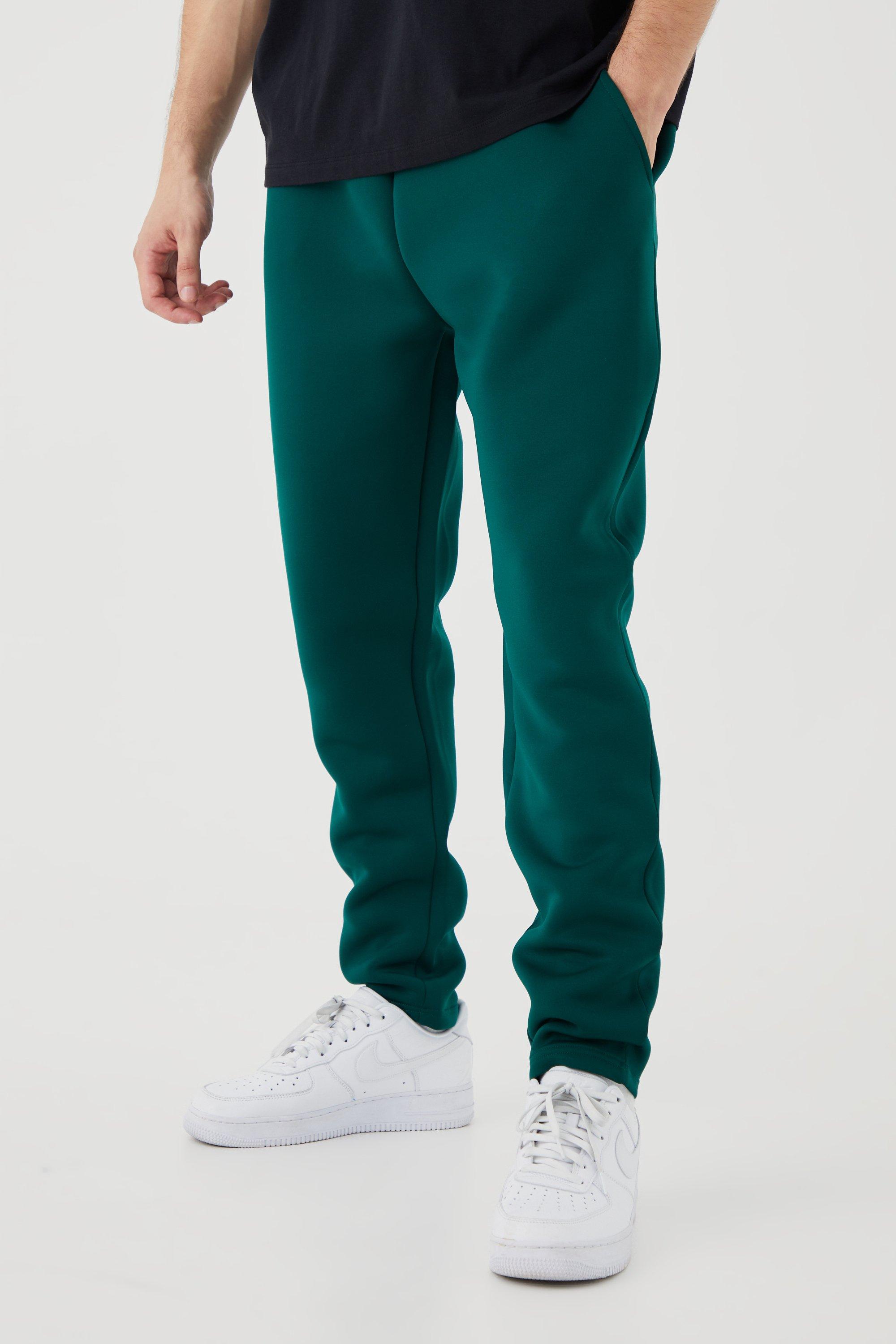 BoohooMAN Tall Slim Tapered Cropped Bonded Scuba Jogger in White for Men