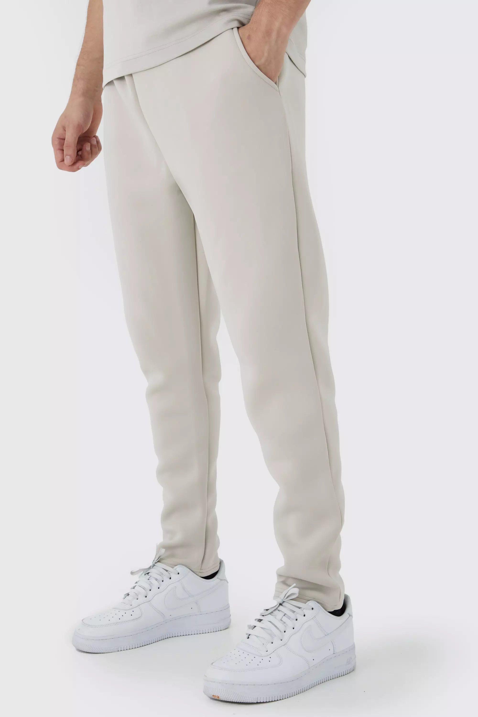 Tall Slim Tapered Cropped Bonded Scuba Sweatpants Stone
