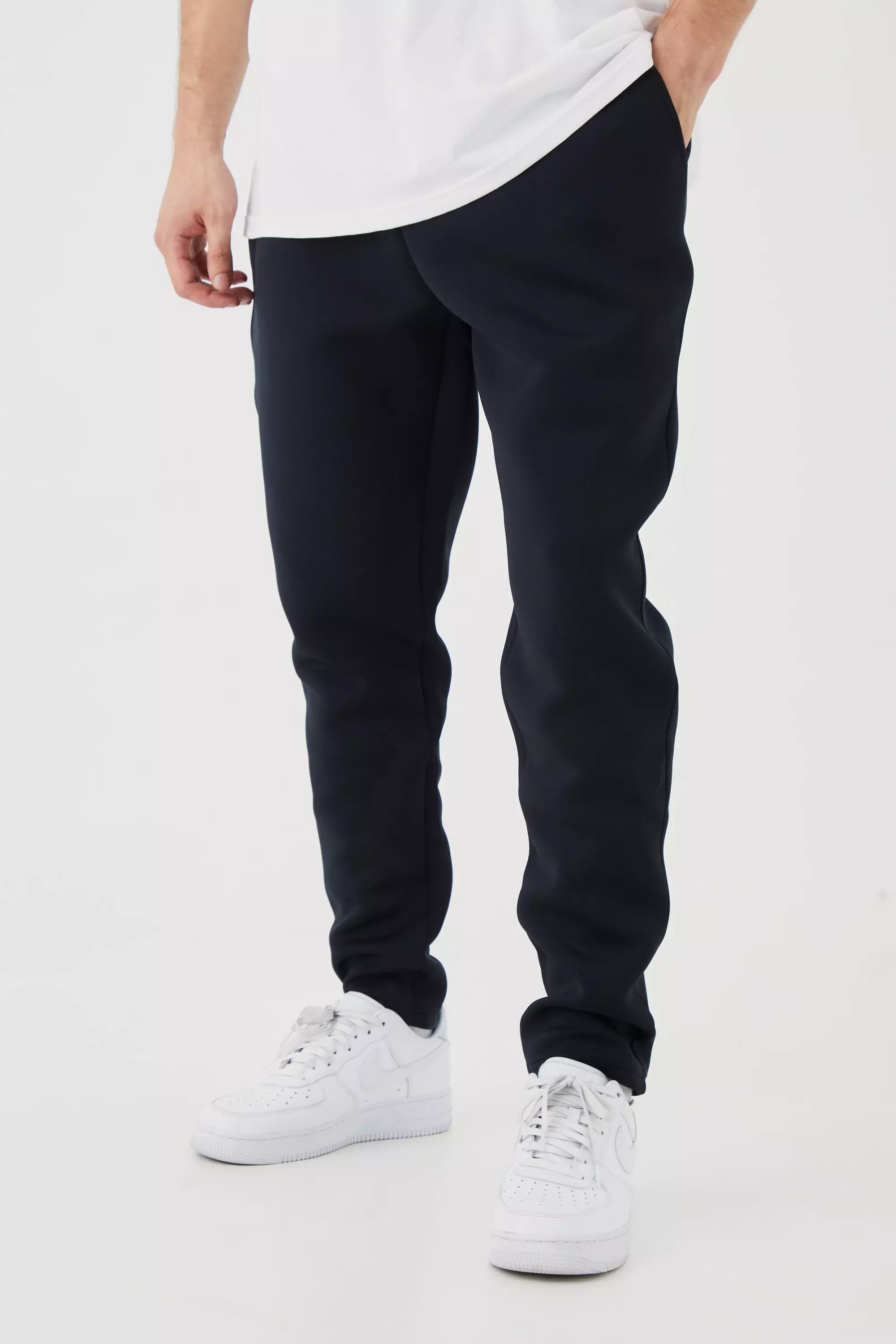 Tall Slim Tapered Cropped Bonded Scuba Sweatpants Black