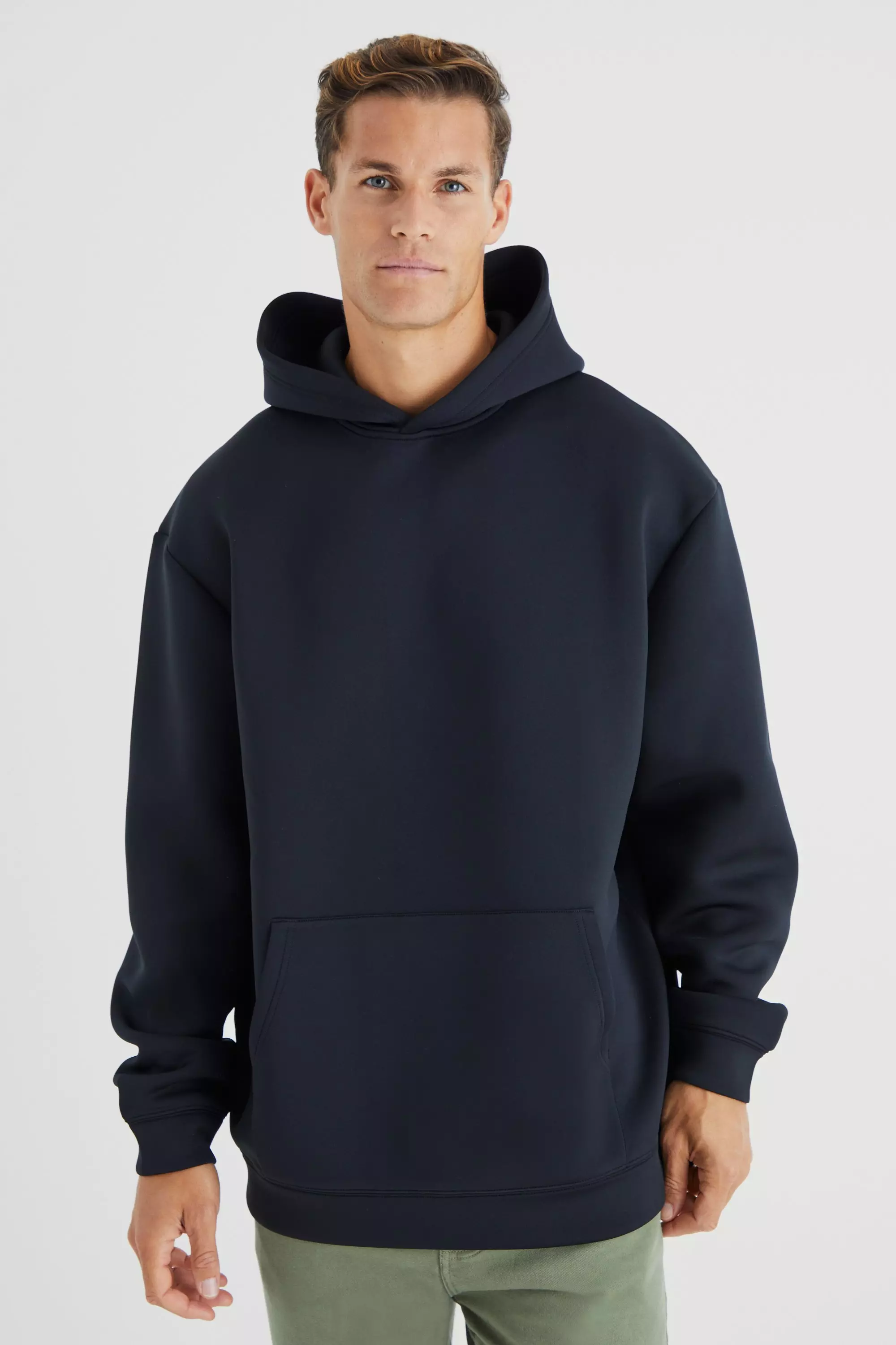 Tall Oversized Bonded Scuba Hoodie Black