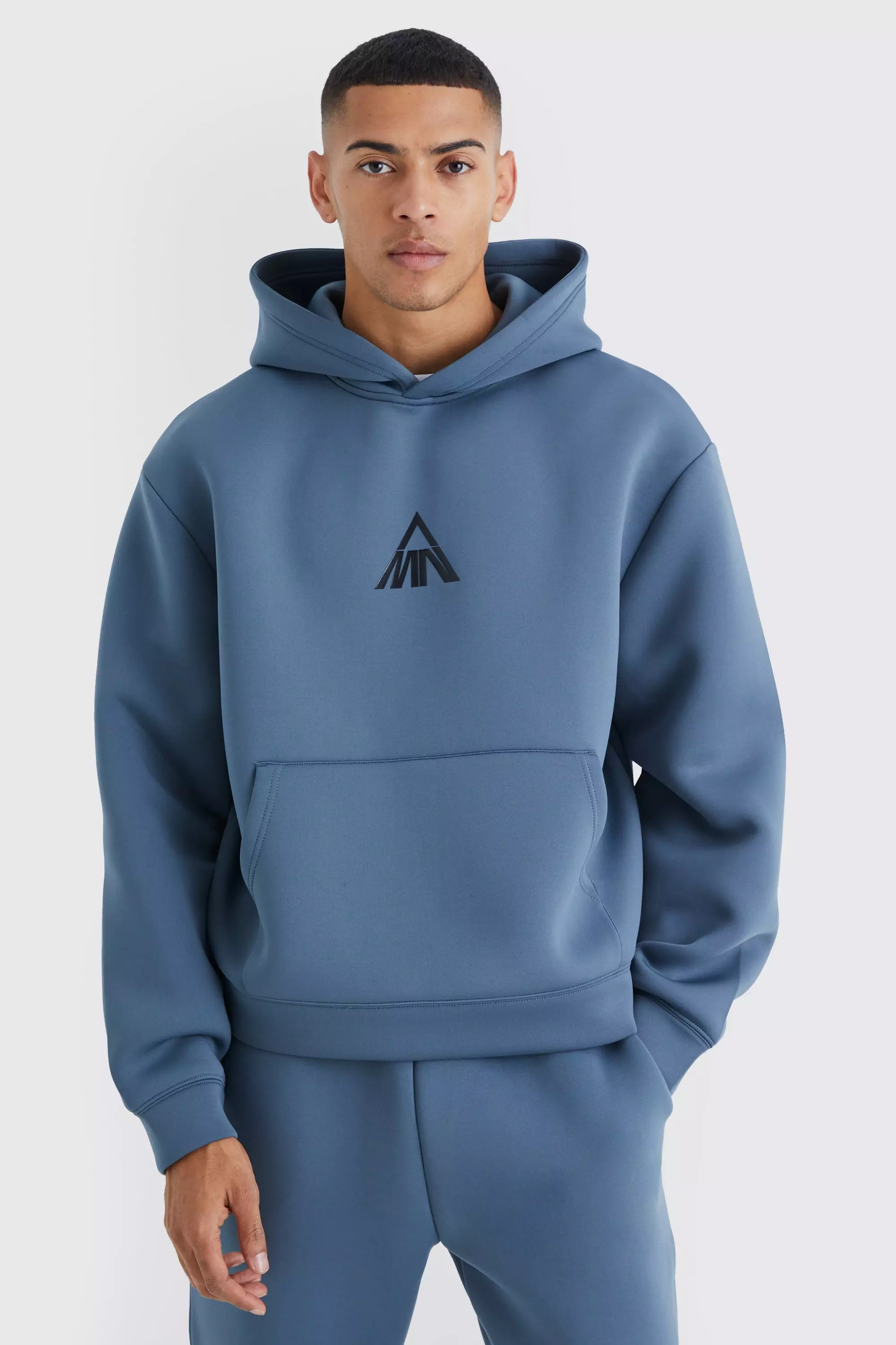 Man Oversized Boxy Scuba Hoodie Slate