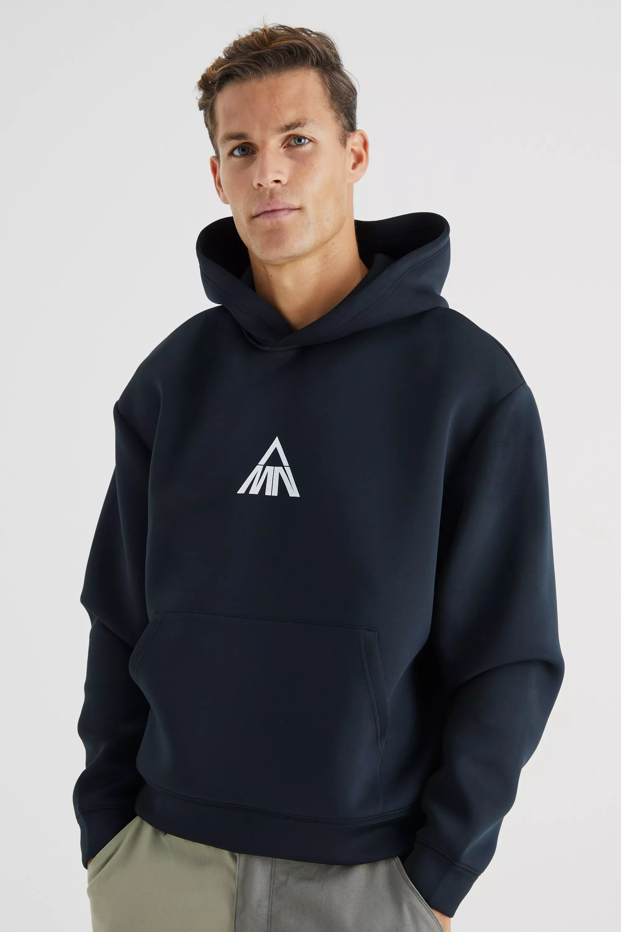 Man Oversized Boxy Scuba Hoodie Black