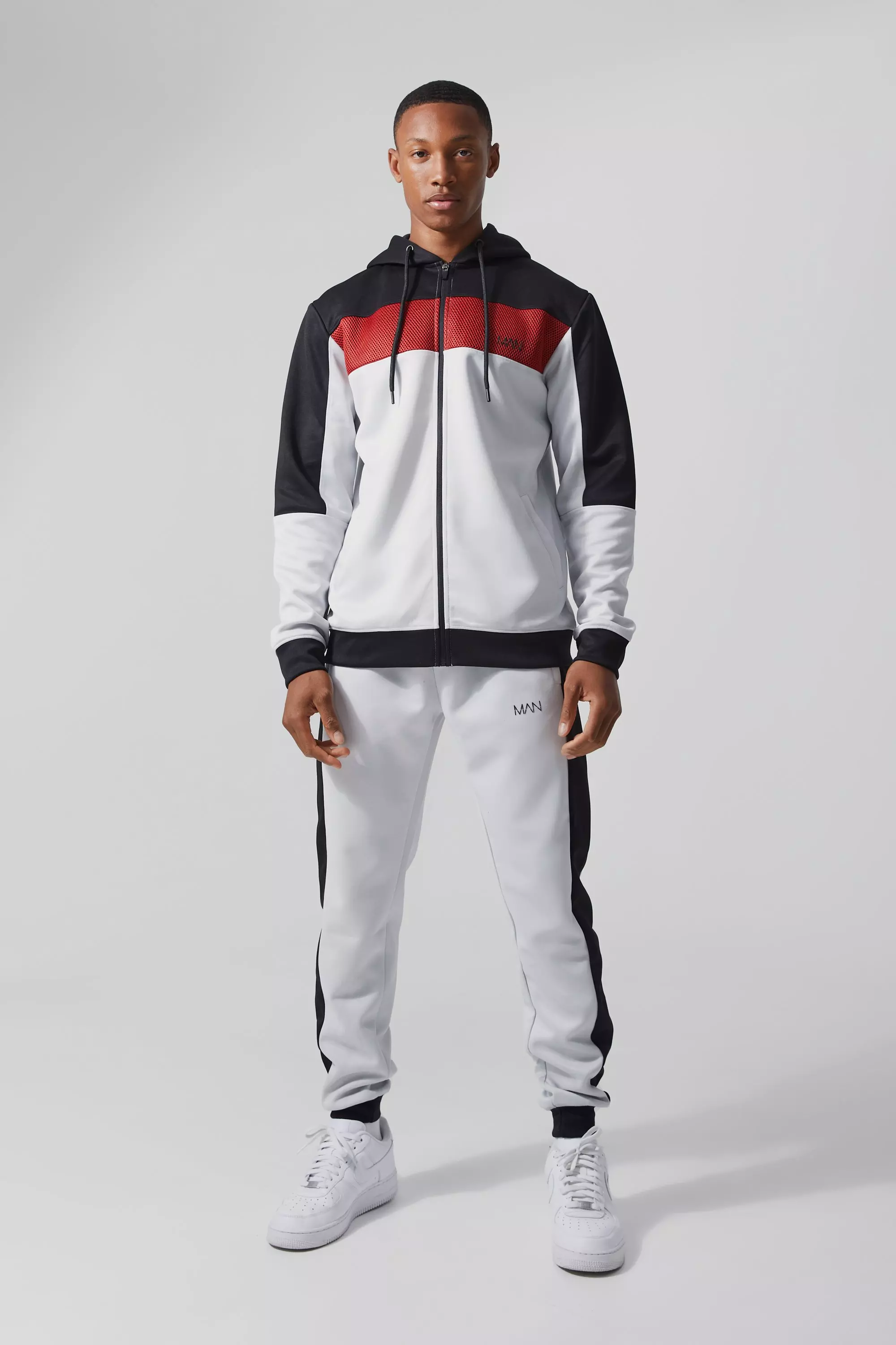 Red Active Mesh Panel Zip Through Tracksuit