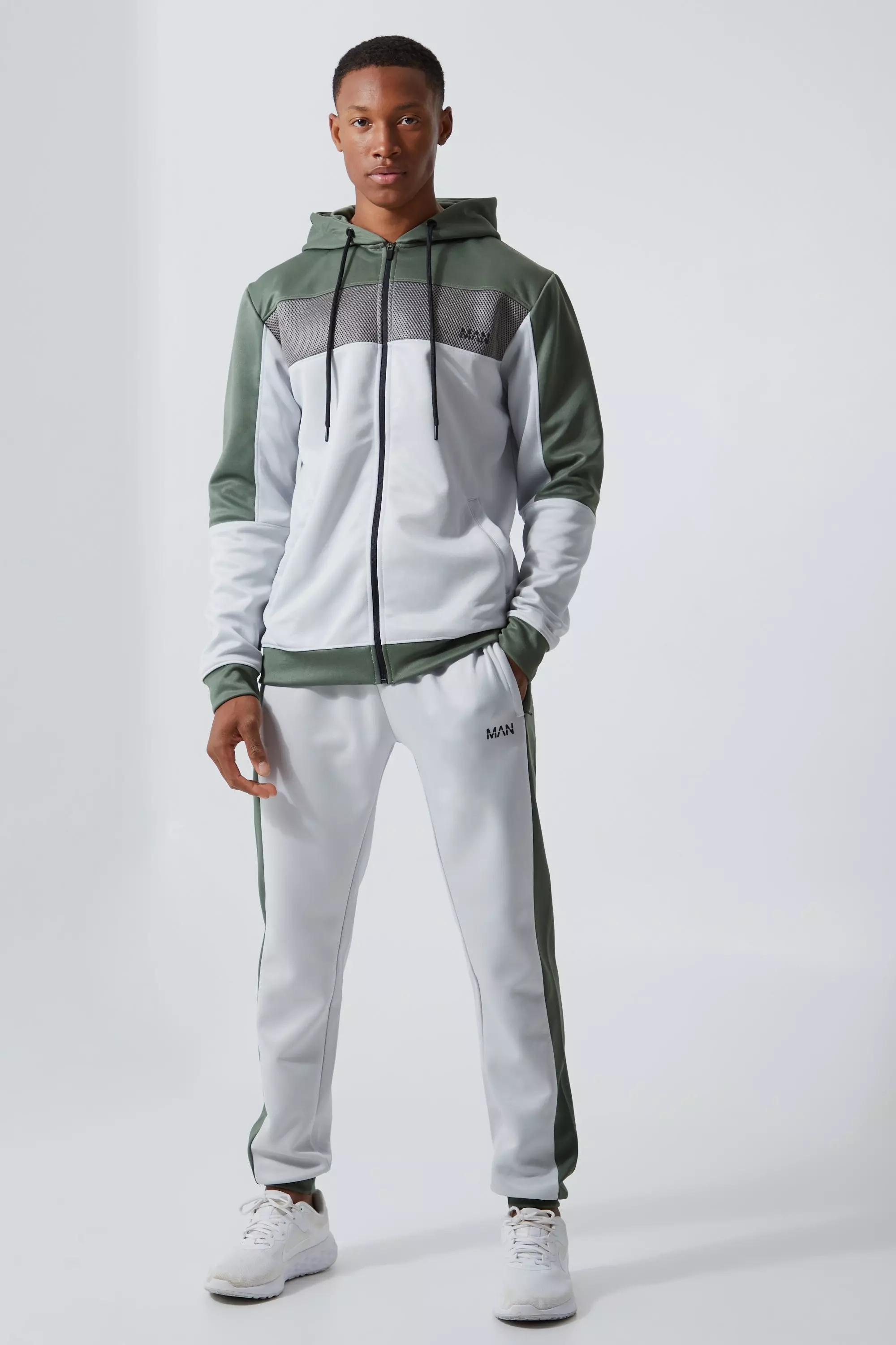 Active Mesh Panel Zip Through Tracksuit Charcoal