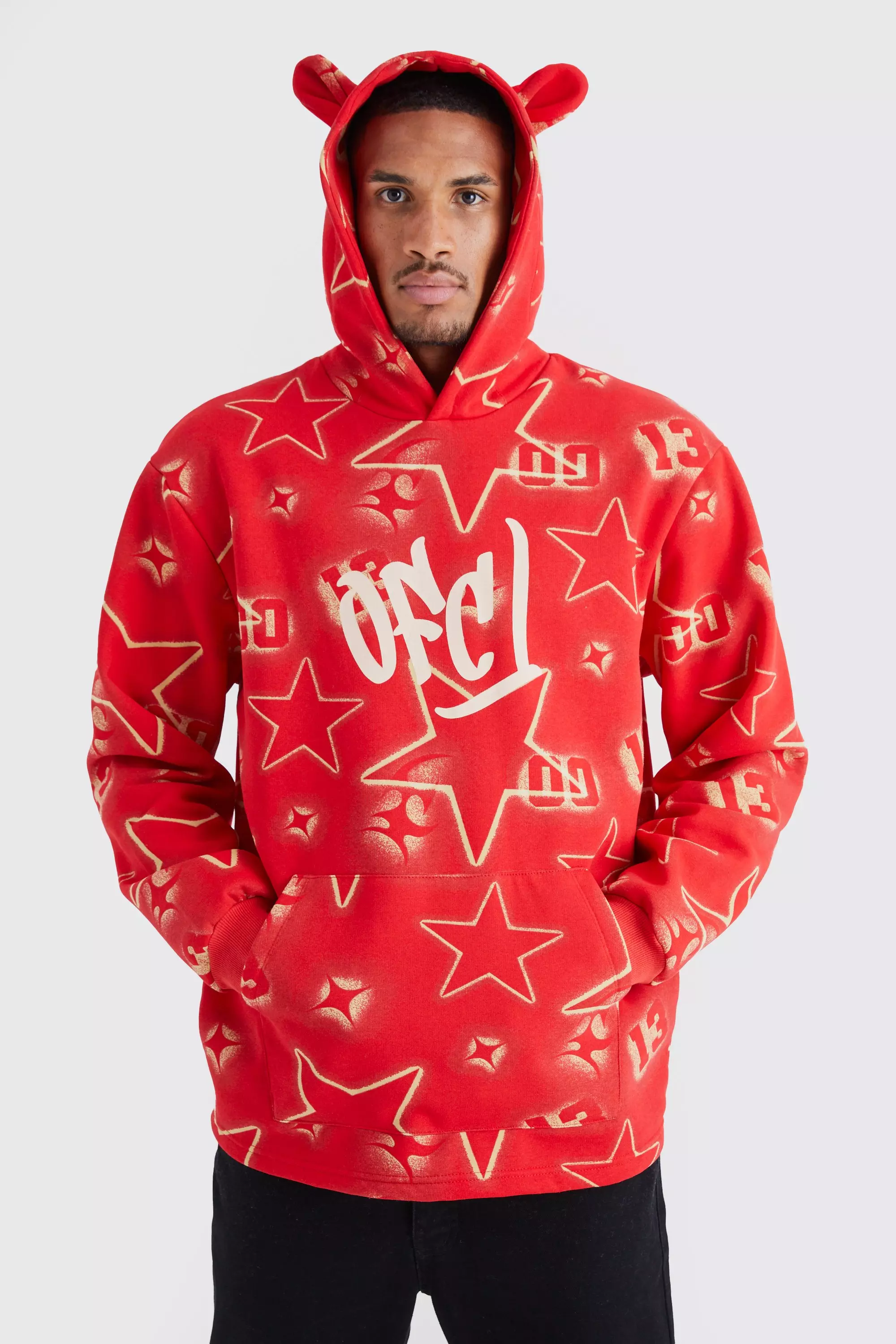 Tall Oversized All Over Graffiti Eat Hoodie Red