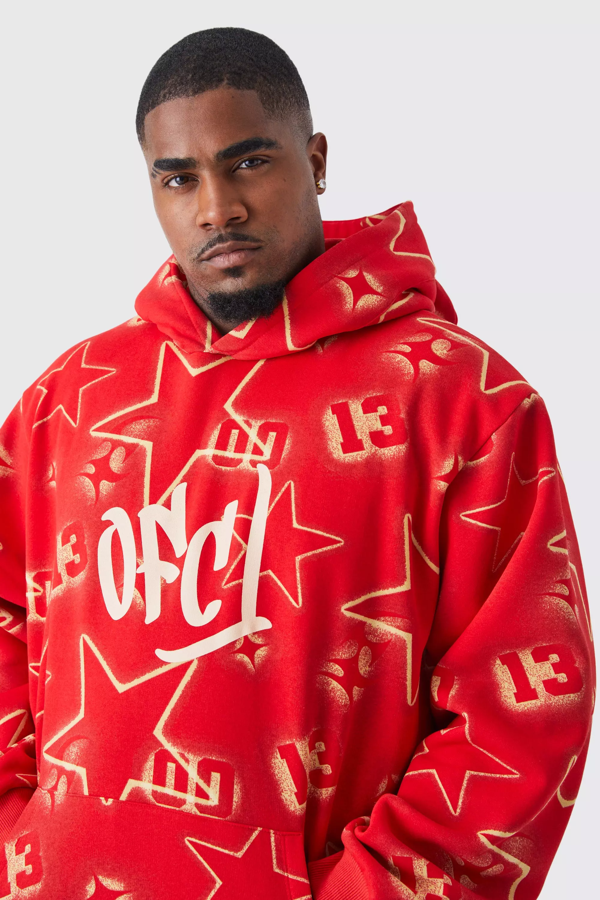Plus Oversized All Over Graffiti Ear Hoodie boohooMAN