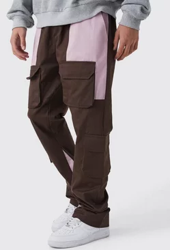 Chocolate Brown Slim Flare Multi Cargo Colour Block Pants