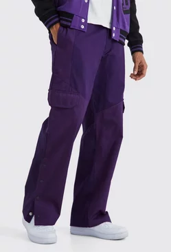 Slim Fit Colour Block Cargo Pants With Woven Tab Purple