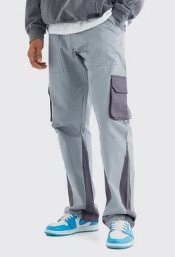 Slim Fit Colour Block Cargo Pants With Woven Tab Stone