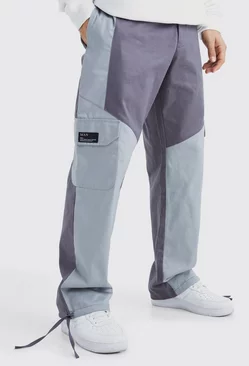 Charcoal Grey Slim Fit Colour Block Cargo Pants With Woven Tab